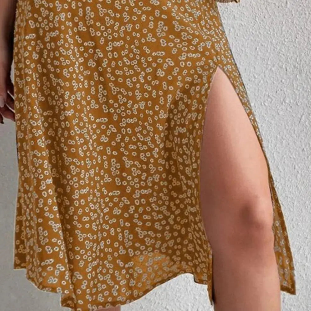 Women Summer Skirt Slit A-line High Waist Floral Print Loose Dress-up Elegant Breathable Lady Midi Skirt Female Clothes