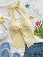 Sweet Bow-Tie Neckline Halter Topfor Women Hot Girl Solid-Color Cropped Knit Tank Top Summer Beach Outfit Female Clothes