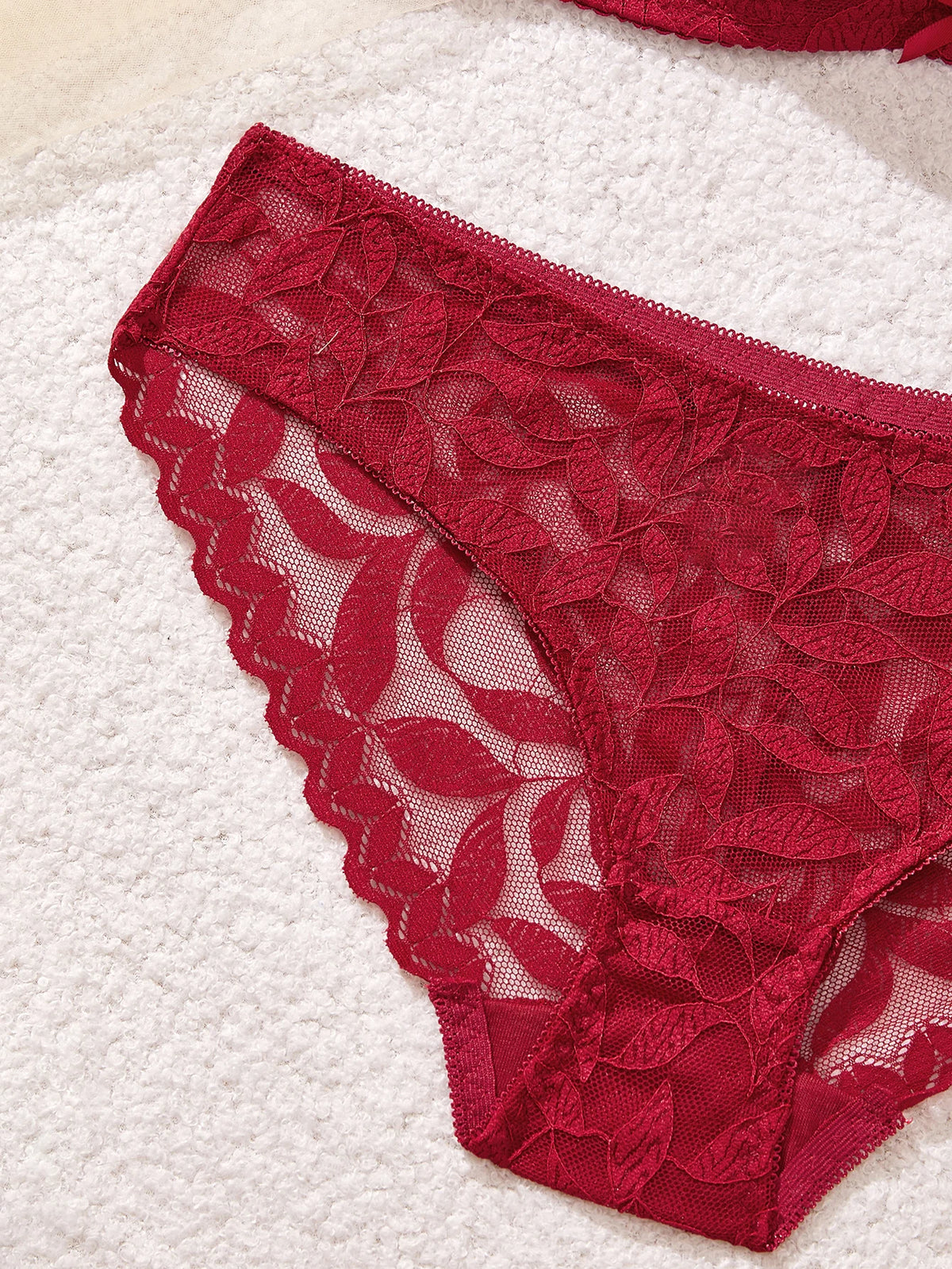 Women Floral Lace Lingerie Set Solid Thin Straps Push Up Sexy Bra Romantic Sheer Intimate Underwear