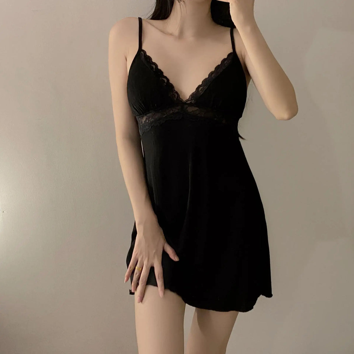 Womens Ribbed Knit Cami Dress Lace Trim V Neck Spaghetti Strap Mini Slip Nightgown Loungewear Casual Y2K Summer Sleep Dress Soft