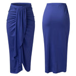 Women's High Waisted Ruched Maxi Skirt Pleated Solid Asymmetrical Split Hem Long Skirt Casual Draped Wrap Bodycon Summer Skirts