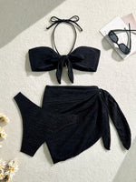 Sexy Metal Starfish Bikinis Set Women Brown Bandeau Push Up Mesh Skirt 3 Piece Swimsuit 2025 Beach Bathing Suit Holiday Swimwear