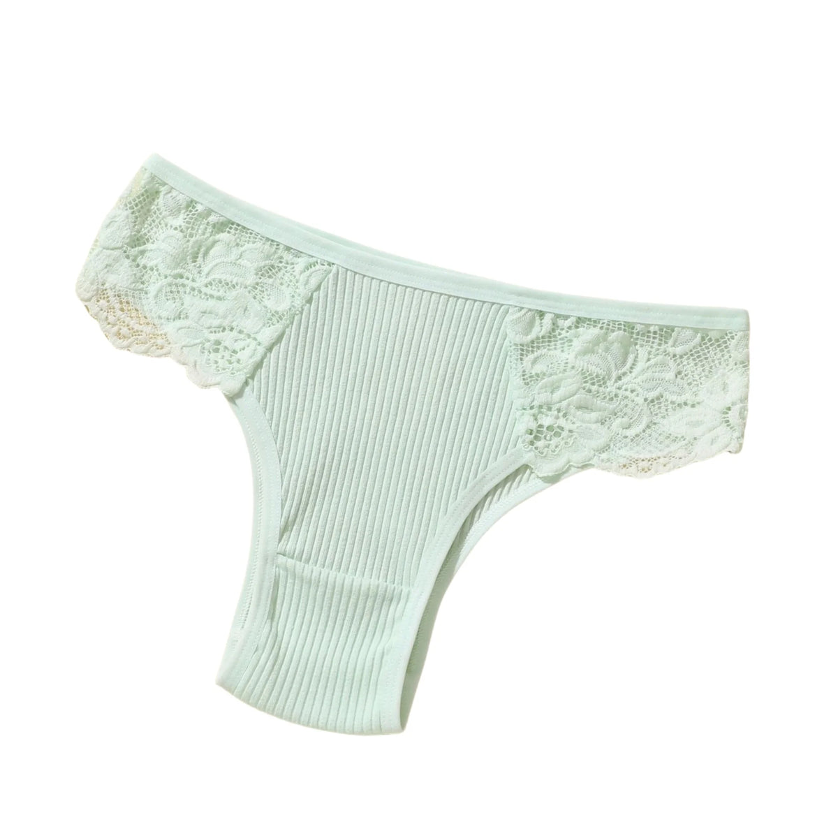 1 Pack Women's Lace Trim Ribbed Cotton Panties Breathable Low-Waist Briefs Sexy Side Lace Lingerie Skin-Friendly Underwear S-L