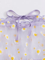 Mesh Floral Printed Off Shoulder 2Pcs Lingerie Set for Women Sexy Underwear Transparent Tops+Shorts Panties Exotic Sets