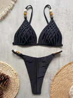 Cross Bandage Beads Bikinis 2026 Push Up Bra Bikini Women Swimwear Female Swimsuit Two-pieces Bikini Set Bathing Suit Swim Lady