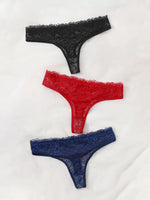 Sexy And Charming Women's Underwear Ultra-Thin Full Lace Thong 3 Pcs black blue And Red Can Be Paired With ALingerie 363-3