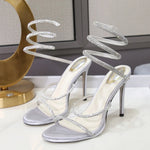 2026 Brand New Summer Sexy 10cm High Stiletto Heels Sandals for Women Wedding Rhinestones Ankle Wrap Party Shoes Big Size 42