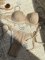 Shell Scalloped Wrinkled Underwired Bra Cup Bikini Female Swimsuit Women Swimwear Two-pieces Bikini Set Push Up Bathing Suit