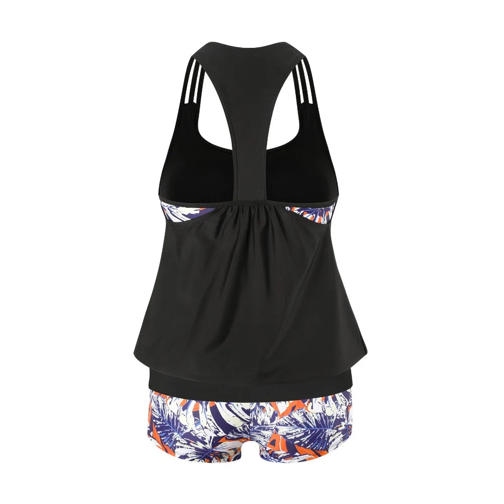 Summer Two Pieces Swimsuits Woman High Waisted Swimwear Female Tankini Sets Beach Wear Bathing Suit Shorts Women Swimming Suit