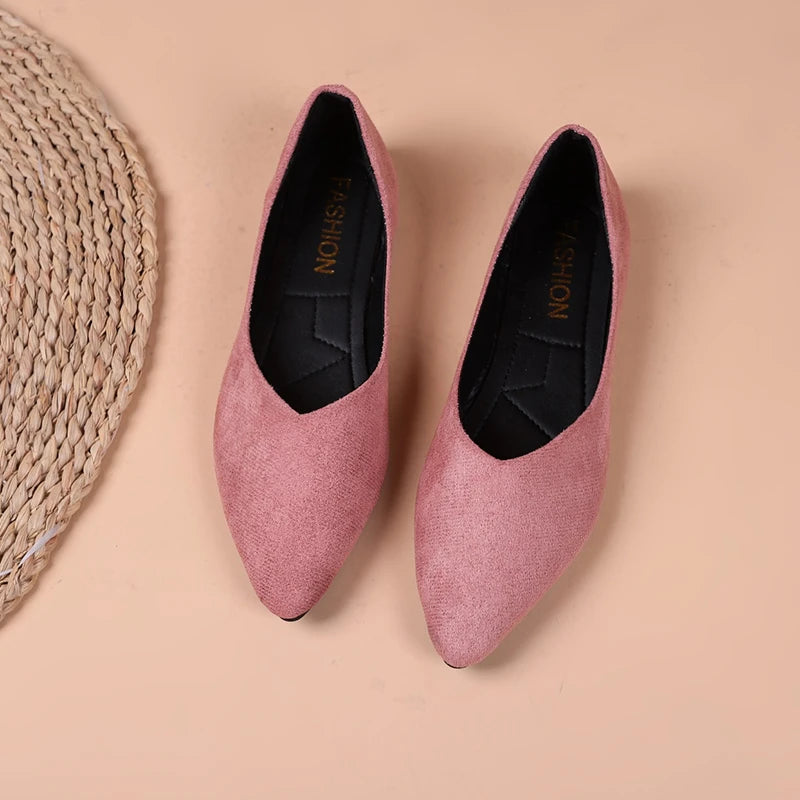 Women Suede Pointed Toe Flat Shoes V‑Cut Slip On Soft Sole Large Size Multi‑Color Casual Comfort Dress Daily Office Ballet Flats
