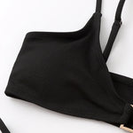 Sexy Ribbed Metal Rings High Cut Bikini Female Swimsuit Women Swimwear Two-pieces Bikini Set Micro Thong Bathing Suit Swim Lady