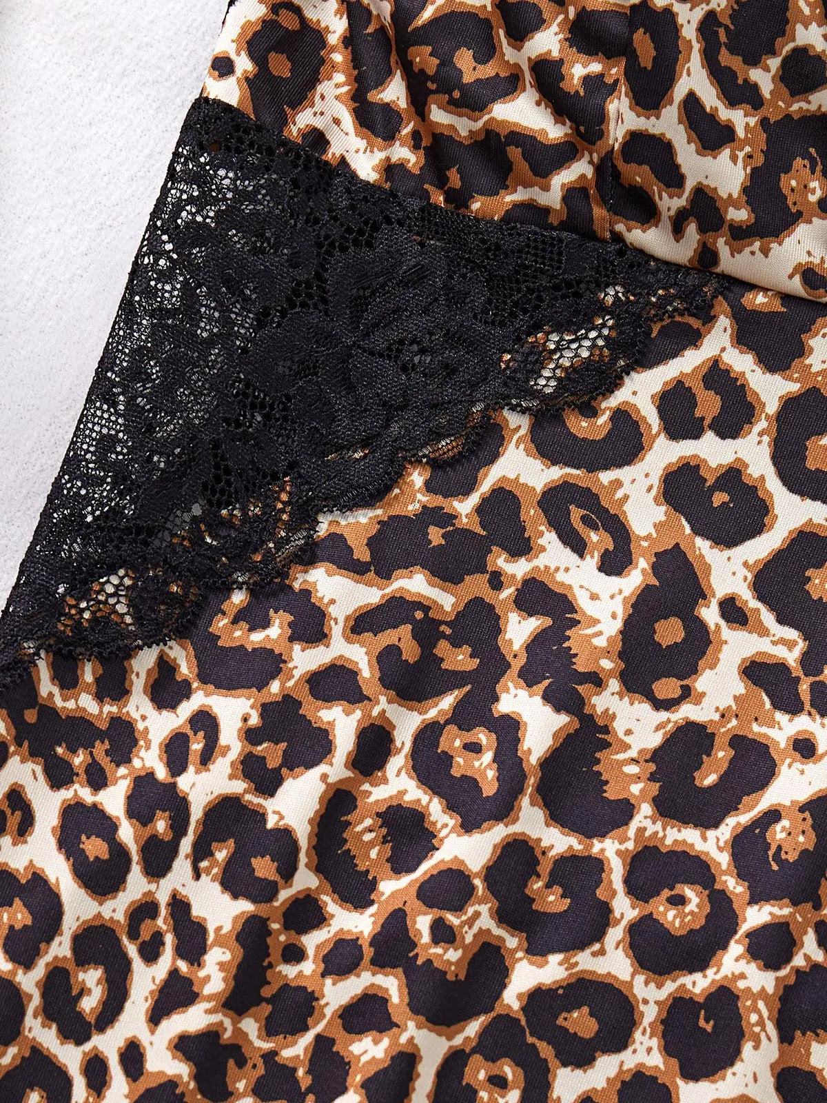 1 piece of leopard-print hollow-out lace tie-up women's camisole nightgown