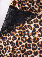 1 piece of leopard-print hollow-out lace tie-up women's camisole nightgown