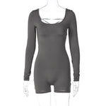 Hugcitar Long Sleeves Backless Solid Lace Up Sexy Slim Skinny Playsuit 2024 Fall Women Fashion Y2K Streetwear Party Club Rompe