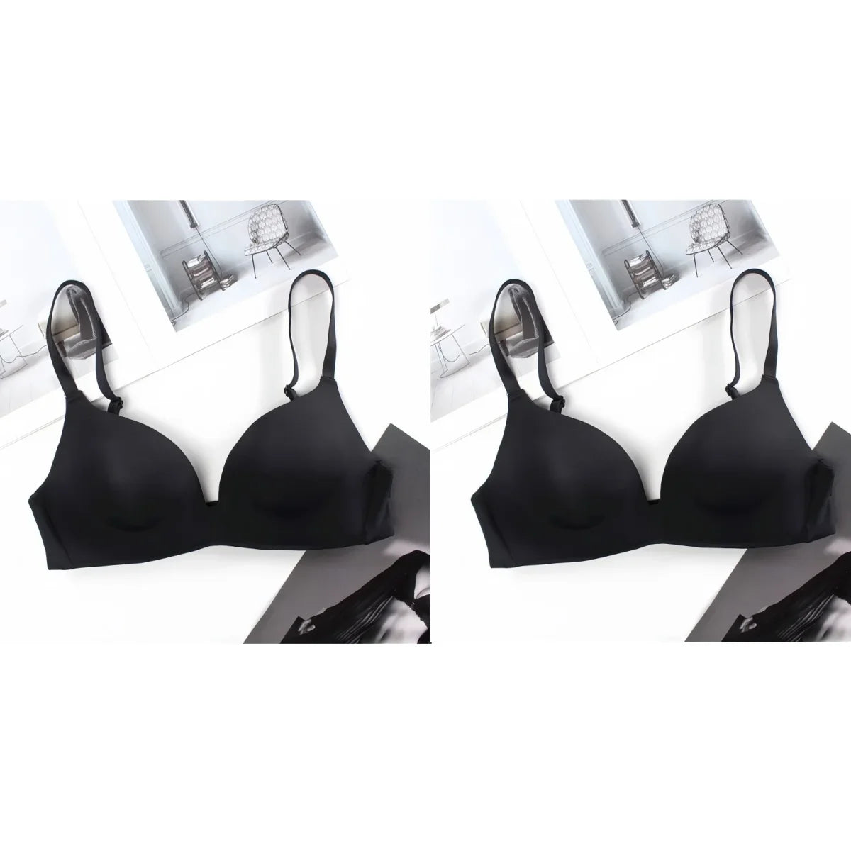 2Pcs/Set Padded Bras For Women Push Up Bra Underwear Non-wire Brassiere Sexy Lingerie Solid Color 3/4 Cup Comfort Intimates