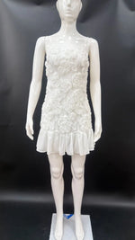 2025 Summer Lady New 3D Flower White Mini Chiffon Dresses Sexy Backless Simple Elegant Fashion Ladies Slim Holiday Party Outfits