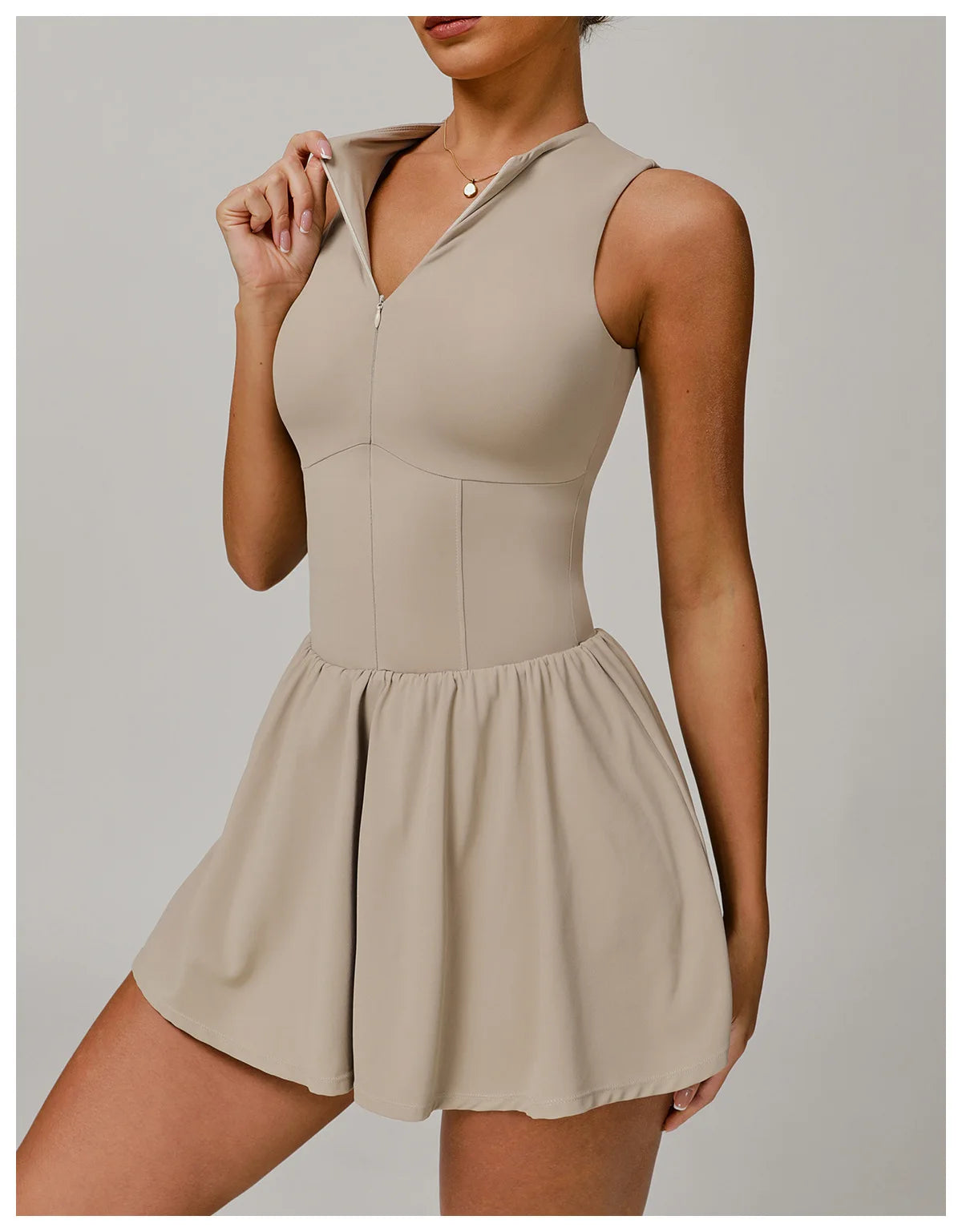 Women Front Zipper Tennis Dress Fake Two-piece Pieces Stand Up Collar Slim Fit Soft Sports Sets Fitness Pocket Skorts Yoga Suits