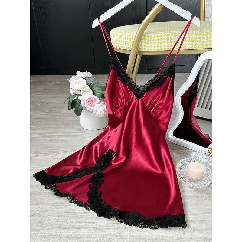 Sexy Lace Patchwork Camisola Lingerie Nighty Wedding Silk Dress Sleep Wear Nightdress Clothes Women's Nightgowns Sexy Nightwear