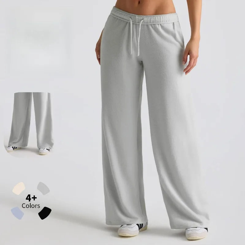 Women's Yoga Pants Autumn Winter High Waist Sweat Wide Leg Slimming Drawstring Loose Casual Outdoor Sports Running Sweatpants
