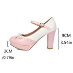 Plus Size Crossed Thin Ribbon Bow Shallow High-Heeled Shoes Patent Leather Splicing White PU Sweet Lolita Style Pumps