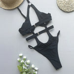 sexy bandage push up swimsuit one piece halter hollow out bikini thong swimwear bodysuits women biquini bathing suits tankini