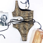 Sexy Snake Printed One Shoulder Wrap Around Cut Out Women Swimwear One Piece Swimsuit Female Bather Bathing Suit Swim V1892C