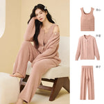 Women Autumn Winter Korean Style 3 Piece Camisole Pajama Set New Soft Half Velvet Elegant Wearable Outside Loungewear Sleepwear