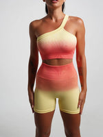 Seamless Tight Yoga Sets Sports Fitness Gradient Single Shoulder Bra High Waist Hip Lifting Pants Suits Wokout Gym Running Sets