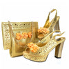 Doershow New Arrival African Wedding Shoes and Bag Set gold Color Italian Shoes with Matching Bags Nigerian lady partyHJK1-14