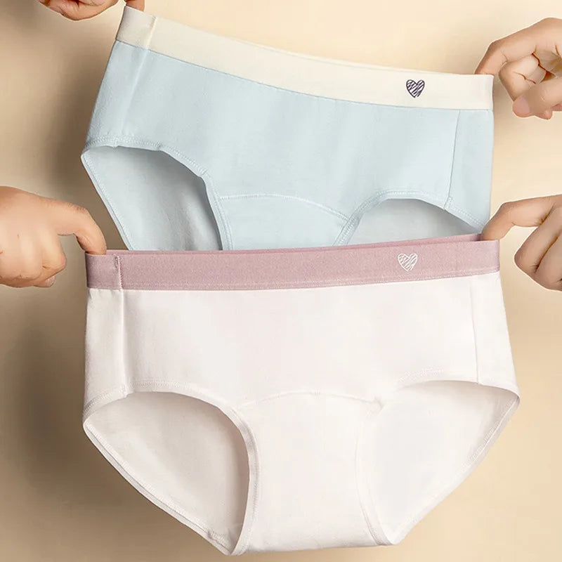 1 Pack Women's Heart Print Waistband Cotton Mid-Rise Panties Solid Color Briefs Stretch Daily Wear Lingerie M-XL Underwear