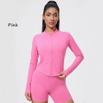 DIAS FIT JOY Nylon Fitness Jacket for Women Quick Drying Tight Zipper Sports Long Sleeved Outerwear for Running Yoga Outerwear