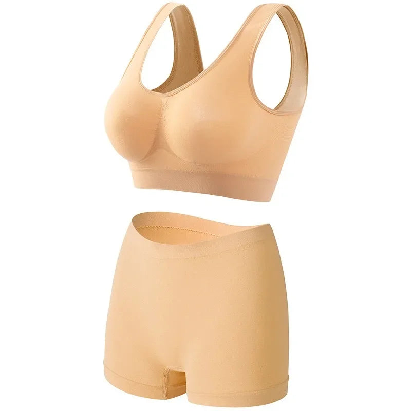 Women Seamless Bra Set Female Bra Tanks Low Waist Boyshorts Underwear Sexy Casual Sports Panties Lingerie Set S-5XL Intimates