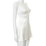 Women Summer Mini Dress Spaghetti Strap Lace Trim Corset Backless Satin Dress Retro Sexy Elegant Club Dresses Female