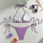 Light Purple Swimwear Pearl String Halter Micro Bikini Thong 2026 Sexy Swimsuit Women Bathing Suit Triangle Bikinis Sets Mujer