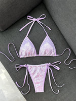 Shiny Sequin Blue Bikini Set 2026 Women Sexy Halter Push Up Bra Bandage Thong Swimsuit Beach Bathing Suit Hoiday Micro Swimwear