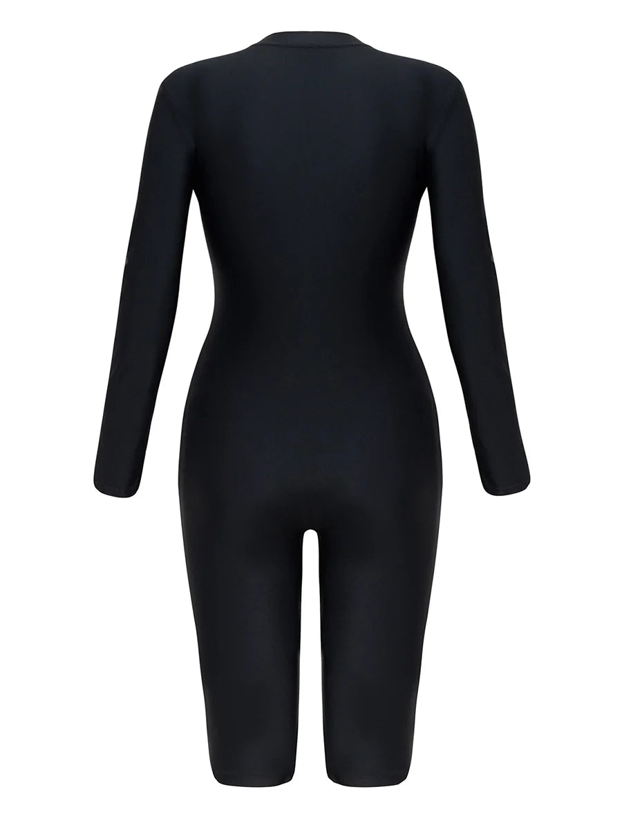 2026 Zipper Slim One Piece Swimsuit Women Long Sleeve & Knee Swimwear Female Bather Bathing Swimming Swim Surf Suit Beachwear