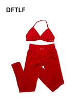 DFTLF Women 2Pcs Workout Suit Yoga Sports Underwear Slim Fitness Leggings Cycling Running Clothes Breathable Seamless Sportswear