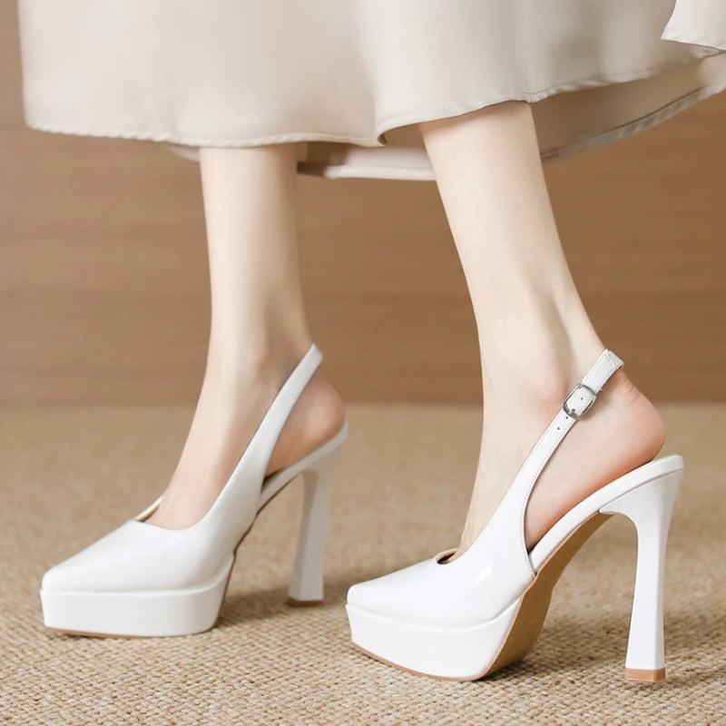 Baotou Slingbacks Sandals Women's Summer 2026 New Pointed Thin Heel High Heels for Ladies Waterproof Table Not Tired Foot Shoes