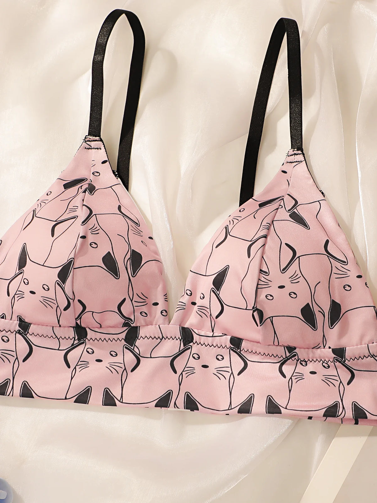 Kawaii Cat Print Triangle Bralette Women Wireless Thin Cup Bra Cute Pink Soft Breathable Daily Lingerie For Teen Girls MR2844