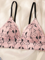 Kawaii Cat Print Triangle Bralette Women Wireless Thin Cup Bra Cute Pink Soft Breathable Daily Lingerie For Teen Girls MR2844