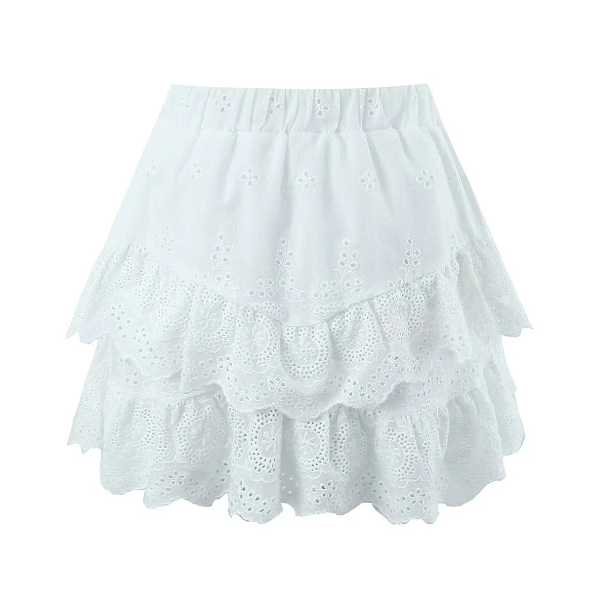 Foridol Summer Off Shoulder White Lace Skirt Set Dress Women Outfits Ruffles Tiered Mini Flower Embriodery Two Pieces Beach Suit