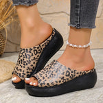 Summer Leopard Print Wedges Slippers Women 2026 Plus Size 43 Peep Toe Platform Sandals Woman Light Thick Sole Sandles Female