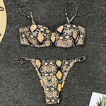 Snake Skin Underwired Bra Cup Bikini Women Swimsuit Female Swimwear Two Pieces Bikini Set Mini Micro Thong Bathing Suit Swim