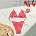 Red Plaid String Halter thong Micro Bikini for Women Mini Swimwear Lace-up Sexy Swimsuit Bathing Suit Triangle Bikinis Sets 2026