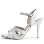 2026 Summer New Women's Metallic High Heel Sandals Ankle Strap Crystal Buckle Stiletto Heels Sexy Party Wedding Prom Dress Shoes
