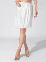 Women's Solid Color Skirts Elastic Waist Satin Underskirt Lace Trim Skirt for Under Dresses Black/White