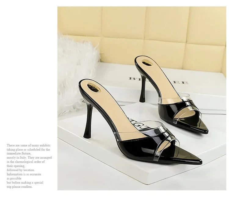 BIGTREE Shoes Women PVC Transparent Shoes for Women Sexy Pointed Open Toe Shallow Slider Slippers Ladies Sandal High Heels Mules