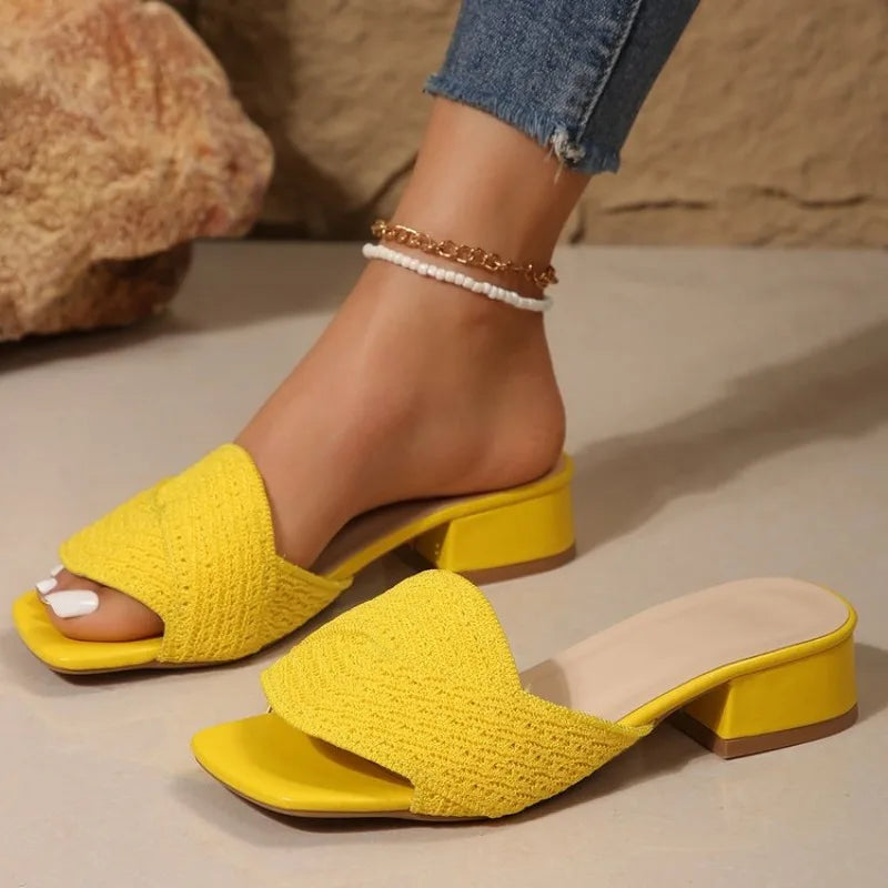 Women's Plus Size Mid Heel Slippers 2026 summer New High Heels Party Shoes Comfortable Slippers Sandals