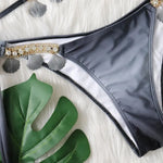 DEKA Shell Bikinis Swimsuit with Rhinestones Criss Cross Bikini Set Women Pink Push Up Bathing Suit Diamond Thong Swimwear