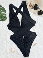Scrunch Butt Swimsuits Deep V Neck Cross Backless One Piece Swimsuit Women Swimwear Female Monokini High Cut Bathing Suit Swim